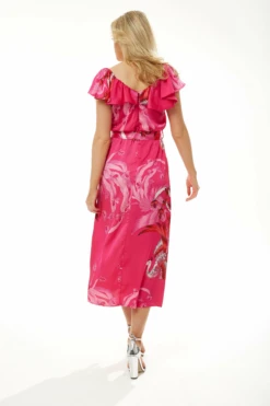 Liquorish Belted Midi Dress Off Shoulder Sleeves In Fucshia -Yumi Clothing Shop cFIjirkC 8877