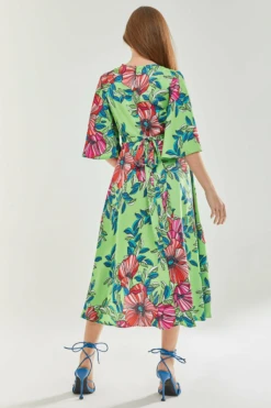 Liquorish Green Floral Midi Wrap Dress -Yumi Clothing Shop cQHd4uUE 8886