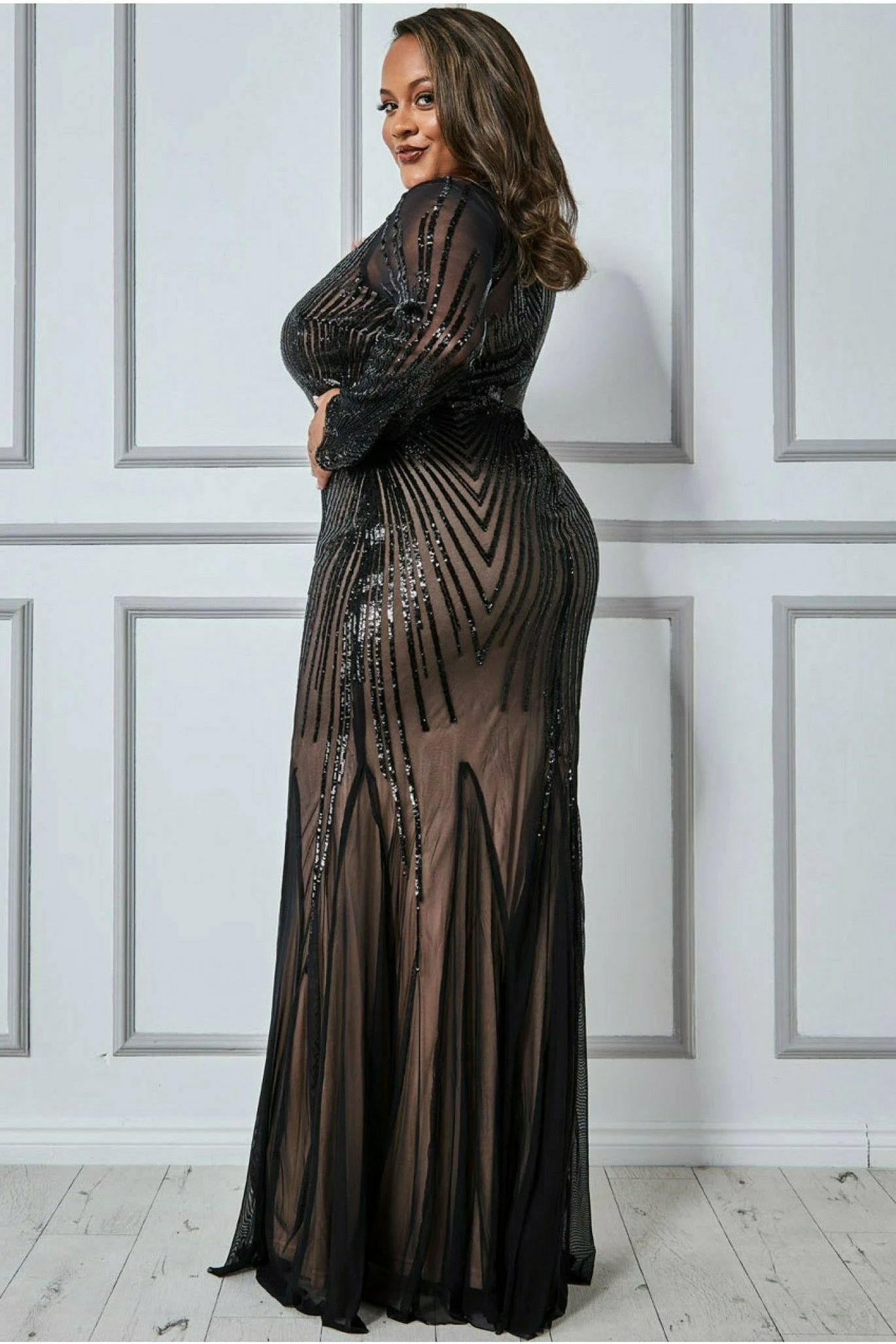 Goddiva Plus Shooting Star Sequin Maxi Dress - Black 2 Goddiva Plus Shooting Star Sequin Maxi Dress - Black - Image 2