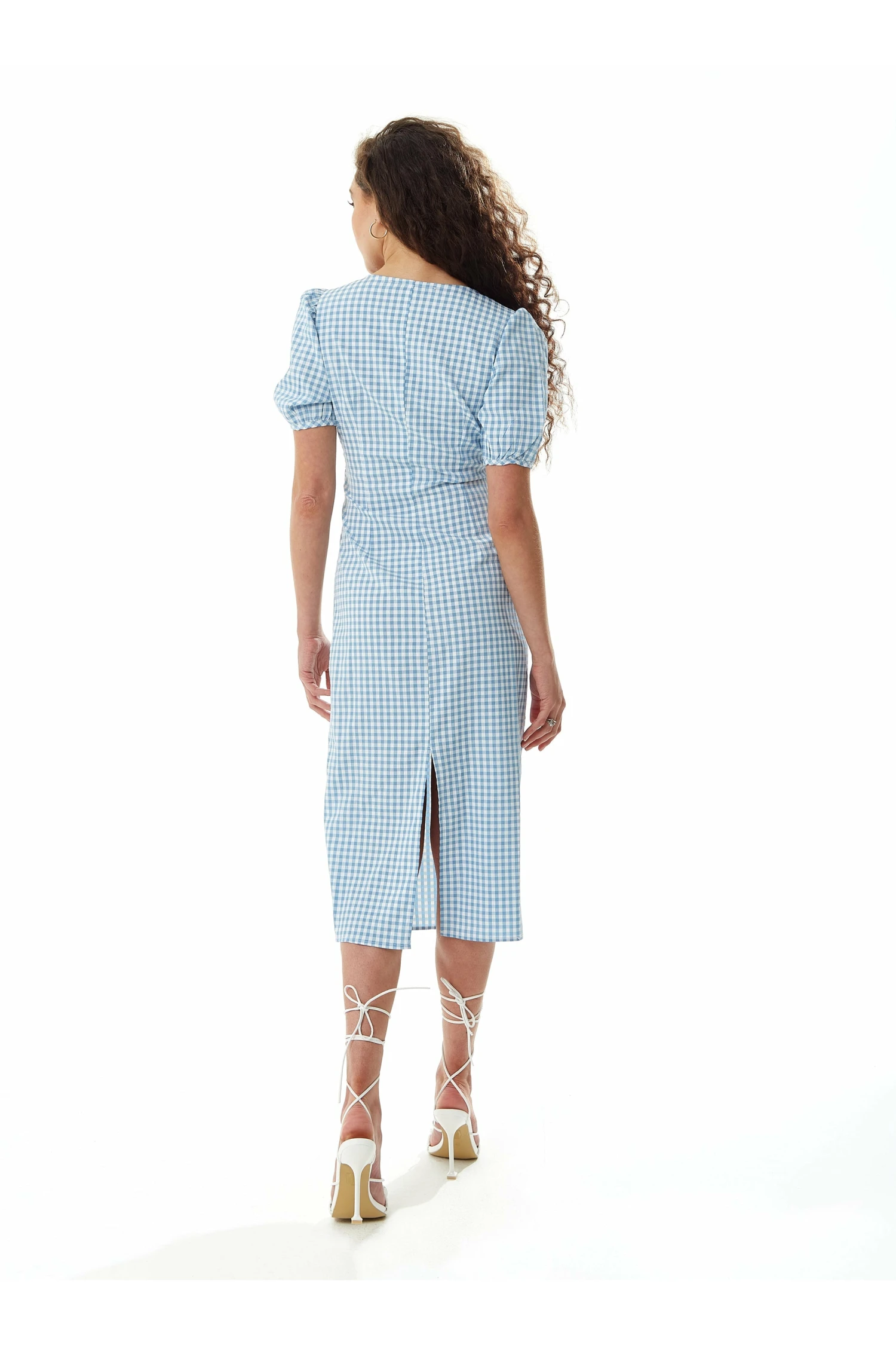 Liquorish Gingham Cut Out Front Midi Dress In Bluewhite 4 Liquorish Gingham Cut Out Front Midi Dress In Bluewhite - Image 4