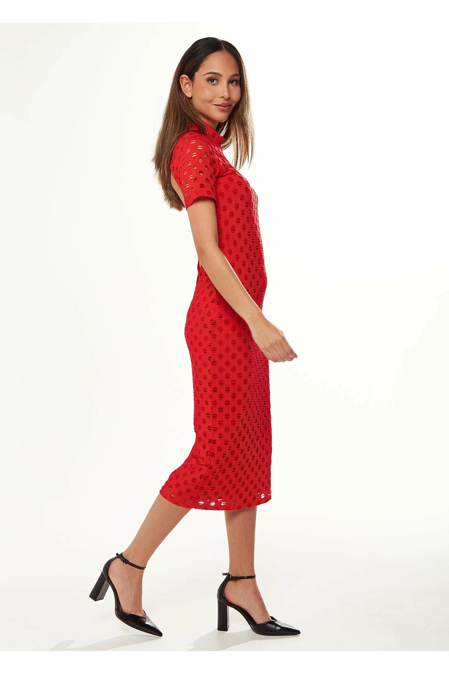 Liquorish High Neck Open Back Red Midi Dress - Red 3 Liquorish High Neck Open Back Red Midi Dress - Red - Image 3