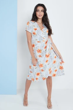 Lilura London Midi Wrap Dress In Blue Floral Print -Yumi Clothing Shop dOkyzWAB 15703