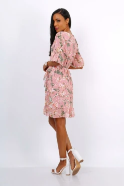Lilura London Mini Wrap Dress With Frill Hem In Pink Floral -Yumi Clothing Shop dWat3XM4 10592