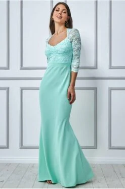 Goddiva Lace Bodice Maxi Dress With Sleeves - Mint -Yumi Clothing Shop daXbzxJ1 7860
