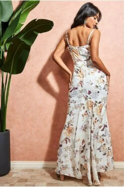 Goddiva Floral Cowl Neck Maxi Dress - Cream Print -Yumi Clothing Shop dkJ8Dnx0 9856