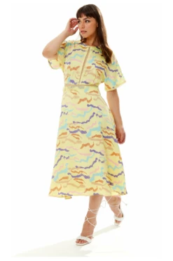 Liquorish Midi Abstract Zebra Print Dress With Mesh Yellow -Yumi Clothing Shop dnXyFGP3 10788