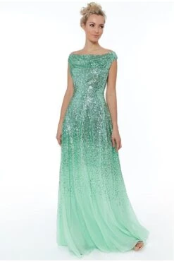 Goddiva Pleated Bodice Sequin & Chiffon Maxi Dress - Mint