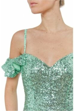 Goddiva Flutter Sleeve Sequin & Chiffon Maxi Dress - Mint -Yumi Clothing Shop dr1971 mint dt l4