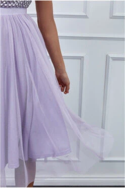 Goddiva Sequin Bodice Pleated Midi Dress - Lavender -Yumi Clothing Shop dr2226 lavender dt2 l