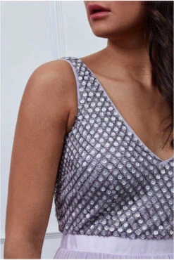 Goddiva Sequin Bodice Pleated Midi Dress - Lavender -Yumi Clothing Shop dr2226 lavender dt l 1