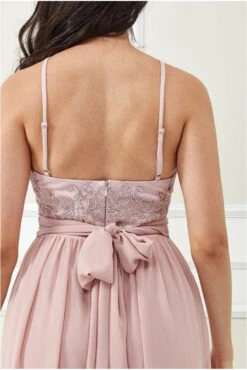 Goddiva Lace Halter Neck Chiffon Midi Skirt Dress - Blush -Yumi Clothing Shop dr2864 blush dt2 l