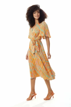 Liquorish Midi Wrap Dress In Orange Scribble Print -Yumi Clothing Shop e1AmaxWd 10062