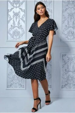 Goddiva Wrap Style Flutter Sleeve Midi Dress - Black -Yumi Clothing Shop e9KCcuFF 7376