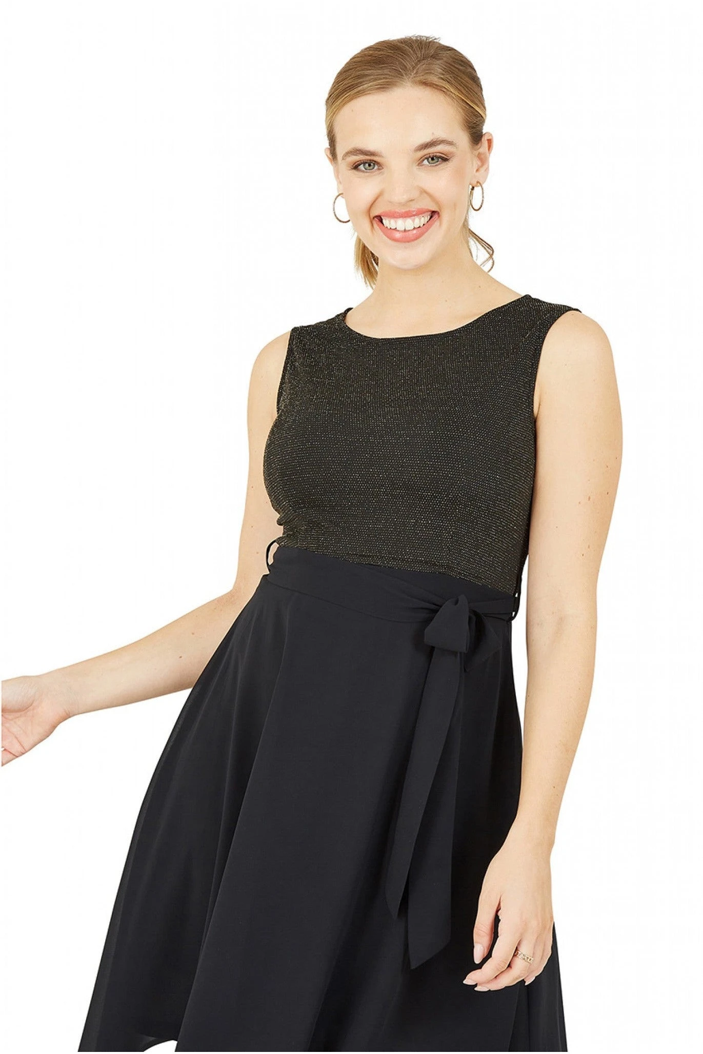 Mela London Gold Sparkle Dress With Woven Skirt 2 Mela London Gold Sparkle Dress With Woven Skirt - Image 2