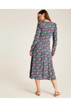 Dusty Pink Floral Long Sleeve Slit Dress | Navy -Yumi Clothing Shop egWNJ4Fu 12039