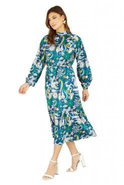 Yumi Seventies Floral Print High Neck Midi Dress -Yumi Clothing Shop eiAEdxhB 13364
