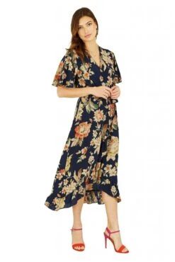 Mela London Navy Winter Floral Wrap Midi Dress -Yumi Clothing Shop eiHOexSg 13513