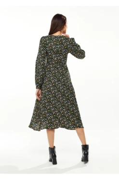 Liquorish Black Floral Print Midi Dress With Lurex And Neck -Yumi Clothing Shop ezFvH15d 14022