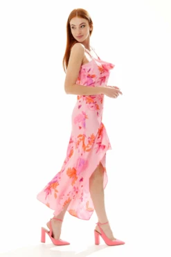 Liquorish Cowl Neck Maxi Floral Print Dress In Pink -Yumi Clothing Shop f54kMeaP 10782