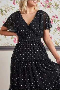 Goddiva Polka Dot Tiered Chiffon Maxi Dress - Black -Yumi Clothing Shop fBEo3YeJ 9174