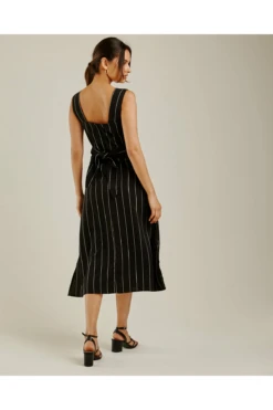 Dusty Pink Pinstriped Pinafore Midi Dress -Yumi Clothing Shop fBzuh8Hj 11520