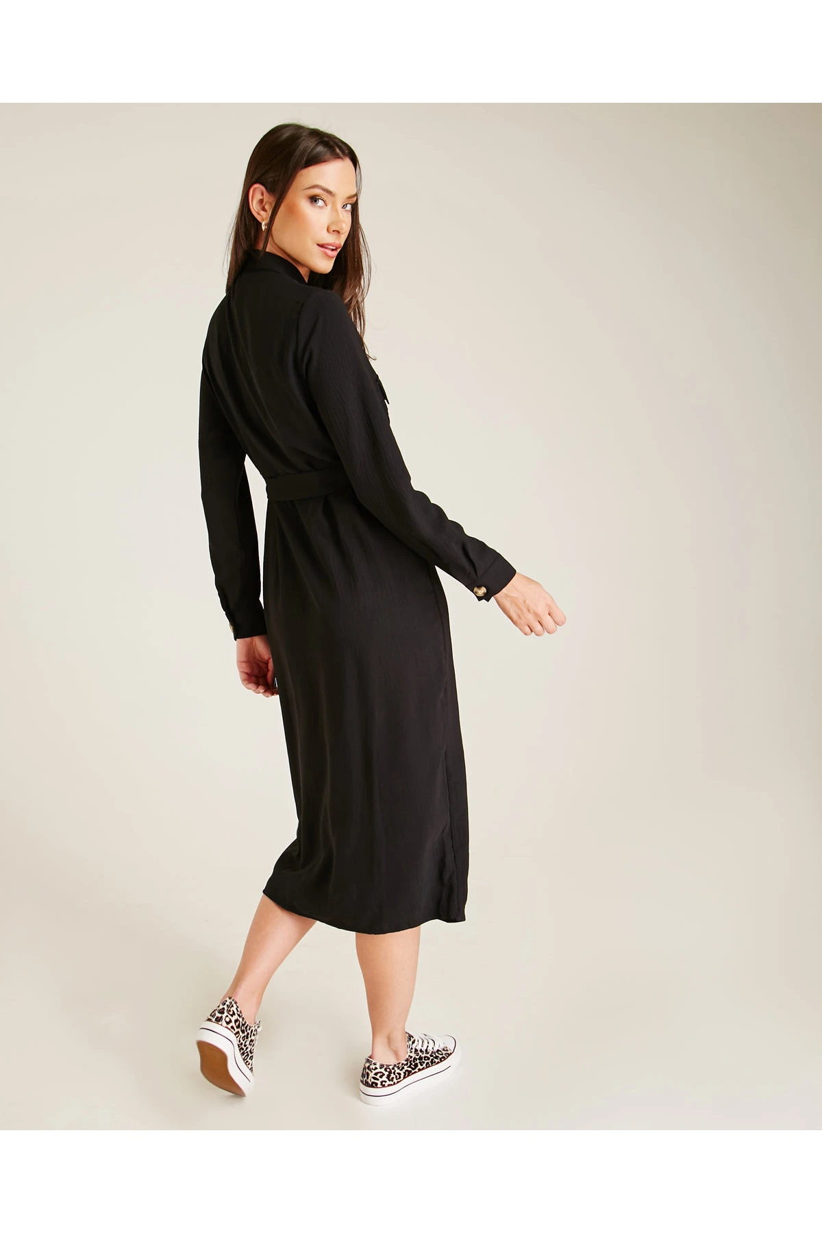 Dusty Pink Belted Shirt Dress | Black 3 Dusty Pink Belted Shirt Dress | Black - Image 3