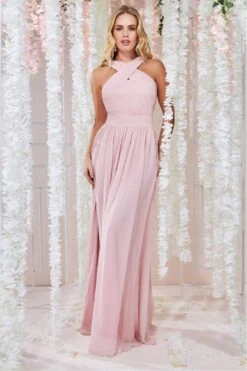 Goddiva Halter Neck Chiffon Maxi Dress - Blush