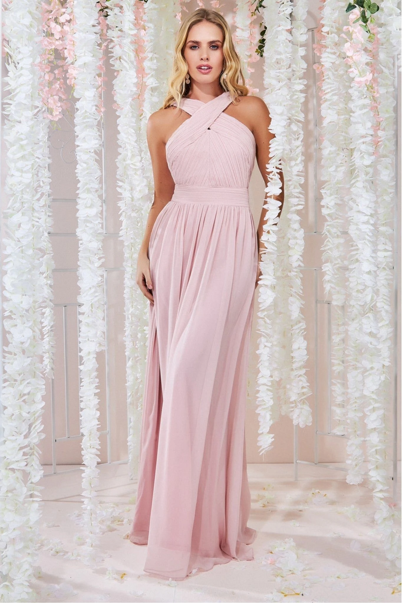 Goddiva Halter Neck Chiffon Maxi Dress - Blush 1 Goddiva Halter Neck Chiffon Maxi Dress - Blush