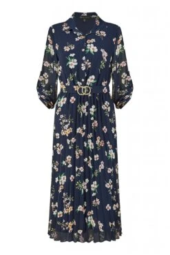 Mela London Navy Floral Print Midi Dress With Gold Buckle -Yumi Clothing Shop fzyBd7ra 14777
