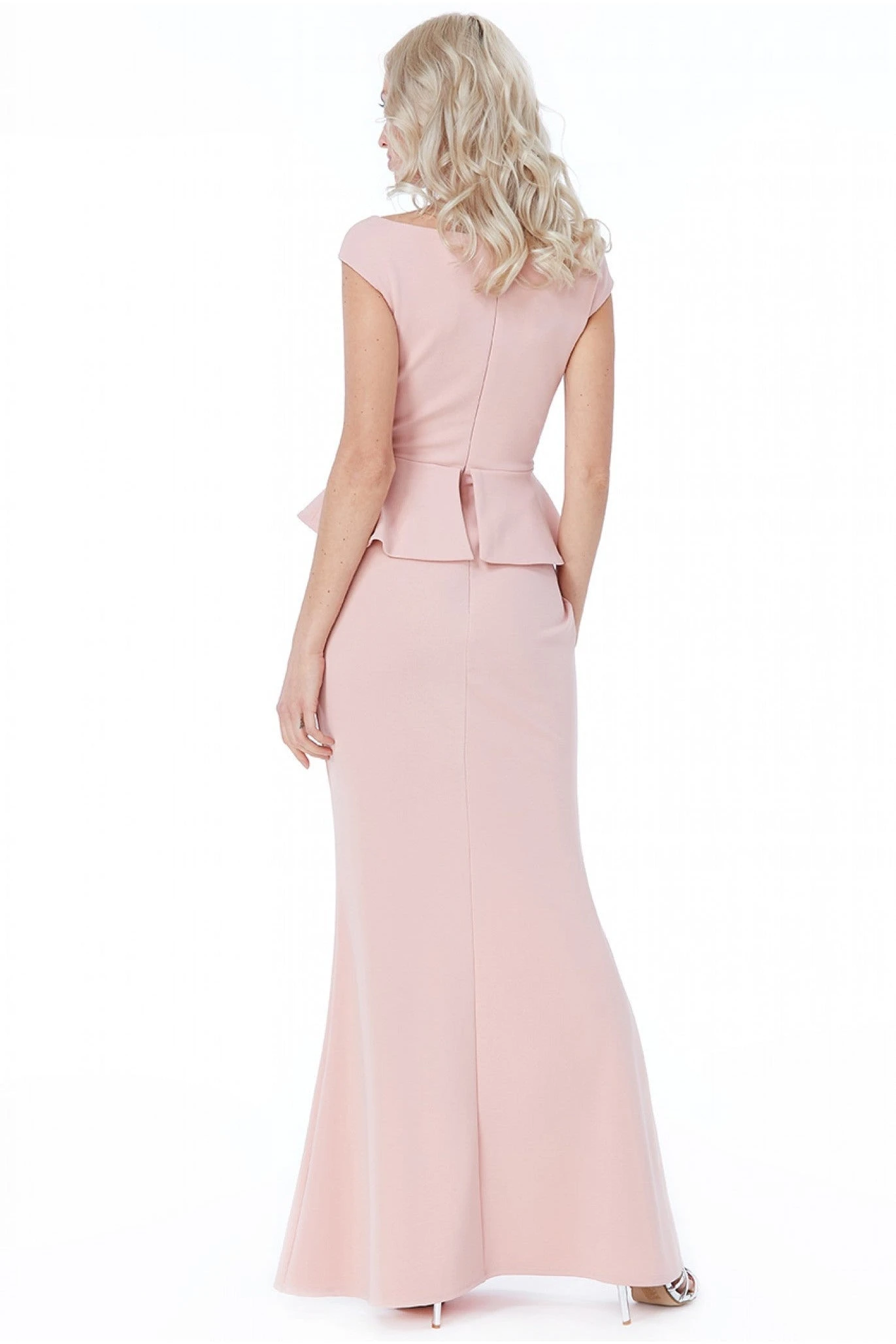 Goddiva Cross Over Peplum Maxi Dress - Nude 2 Goddiva Cross Over Peplum Maxi Dress - Nude - Image 2