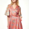 Liquorish Orange Printed Mini Wrap Dress With Kimono Sleeve