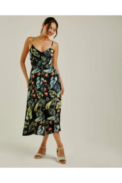 Dusty Pink Printed Strappy Maxi Dress | Black