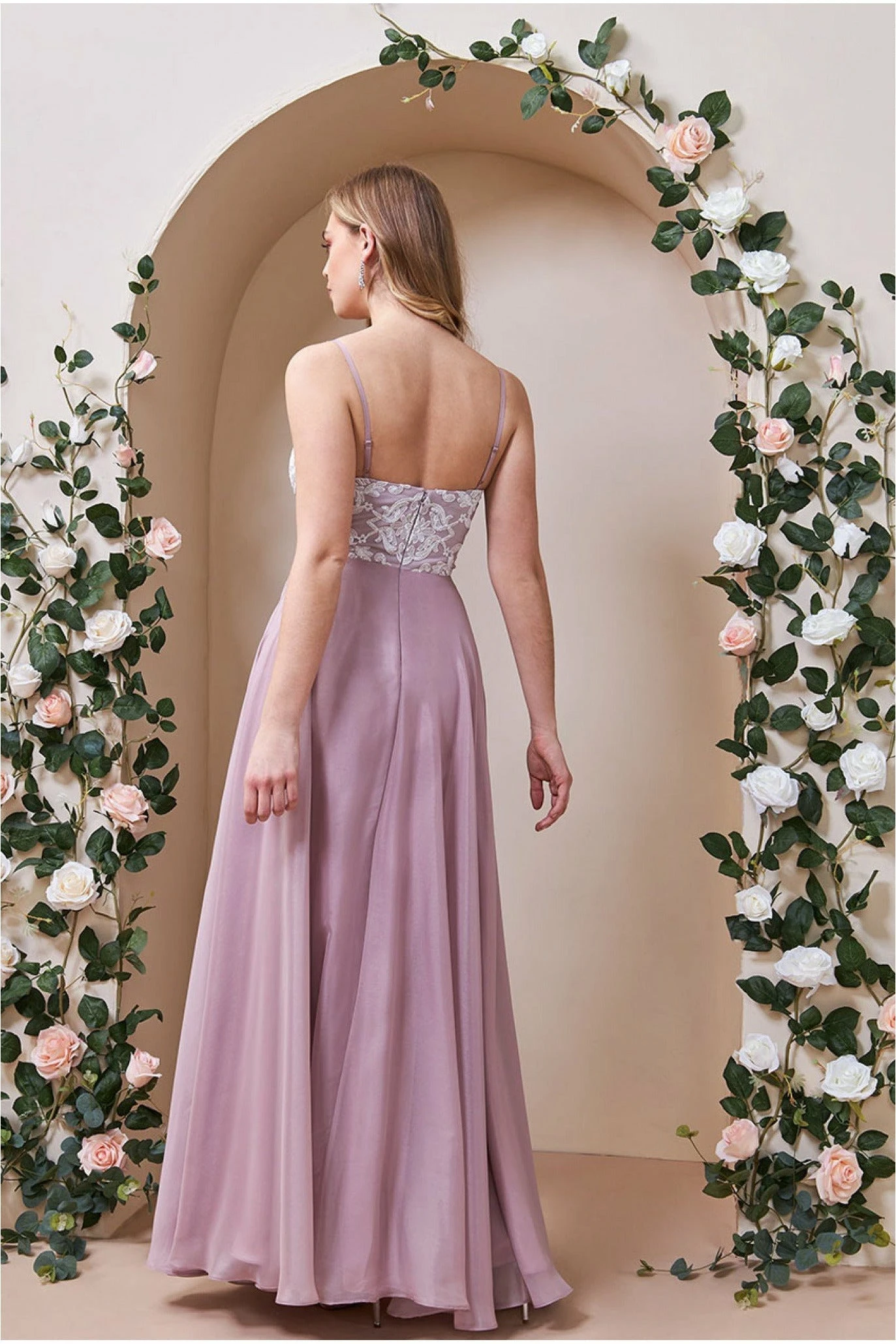 Goddiva Lace Body Maxi Dress With Spaghetti Straps - Blush 4 Goddiva Lace Body Maxi Dress With Spaghetti Straps - Blush - Image 4