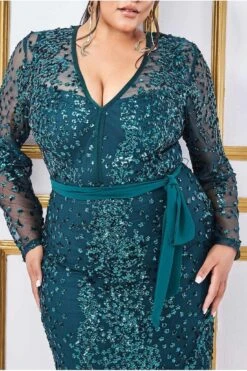 Goddiva Plus Spread On Sequin Maxi Dress - Emerald -Yumi Clothing Shop gN7gfigu 13107