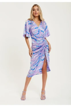 Liquorish Midi Wrap Dress With Abstract Zebra Print In Lilac