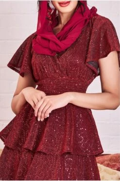 Goddiva Modesty Sequin Lurex Tiered Maxi Dress - Wine 6 Goddiva Modesty Sequin Lurex Tiered Maxi Dress - Wine -Yumi Clothing Shop gg5hmhkz 15380
