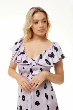 Liquorish Belted Midi Dress Off Shoulder Sleeves In Lilac -Yumi Clothing Shop gsibA26e 8875