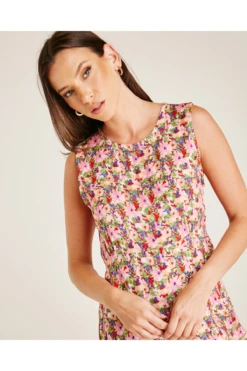 Dusty Pink Floral Slit Front Midi Dress 7 Dusty Pink Floral Slit Front Midi Dress -Yumi Clothing Shop gyrrmpyZ 12069