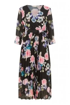 Yumi Black Floral Pleated Wrap Midi Dress -Yumi Clothing Shop hHxvOw9N 14851