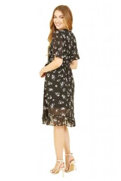 Mela London Black Floral Frill Wrap Dress -Yumi Clothing Shop hIGJg1fP 14761
