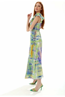 Liquorish Abstract Print Maxi Wrap Dress In Sage And Purple -Yumi Clothing Shop hIct4tZD 10776