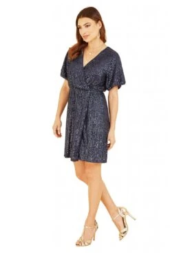 Mela London Navy Sequin Kimono Sleeve Wrap Dress -Yumi Clothing Shop hTZUHMta 13617
