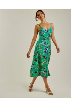 Dusty Pink Printed Strappy Maxi Dress | Green