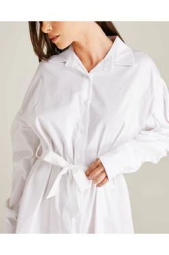 Dusty Pink Tie Up Mini Shirt Dress | White -Yumi Clothing Shop hwLzihLL 12045