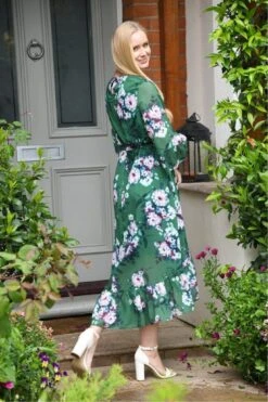 Yumi Green Watercolour Floral Dip Hem Midi Dress -Yumi Clothing Shop hzUyAe37 13359