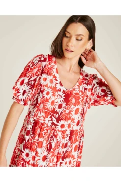 Dusty Pink Low Neck Gathered Smock Dress | Red -Yumi Clothing Shop iIVlKaFU 12198