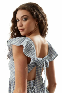 Liquorish Cut Out Back Midi Dress In Blue And Cream Gingham -Yumi Clothing Shop idJjMQGj 10075