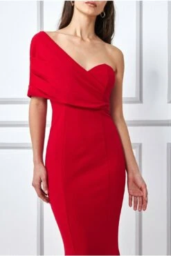 Goddiva One Shoulder Fan Maxi Dress - Red -Yumi Clothing Shop iggo5aV6 7904