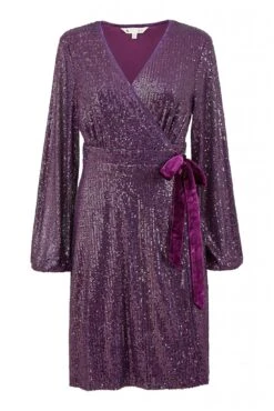 Yumi Purple Sequin Wrap Dress With Velvet Tie -Yumi Clothing Shop ilESmYrB 13946
