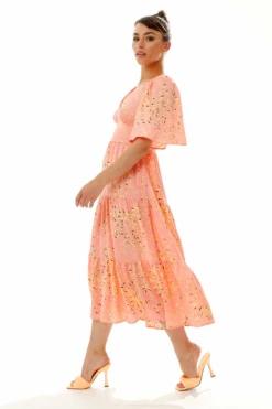 Liquorish Midi Abstract Animal Print Dress In Peach -Yumi Clothing Shop ioeUrY7M 10786